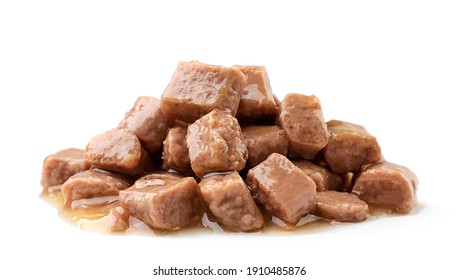 Heap Of Wet Pet Food On A White Background. Isolated