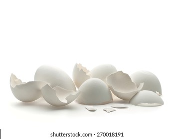 Heap of a white, egg shell on a white background