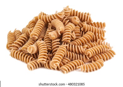 Heap Of Whole Wheat Pasta On White Background