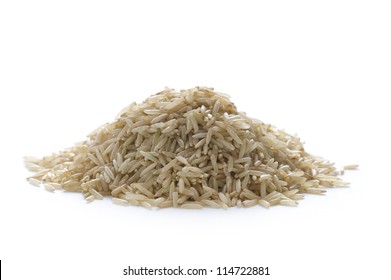 Heap Of Wholegrain Brown Basmati Rice On White Isolated