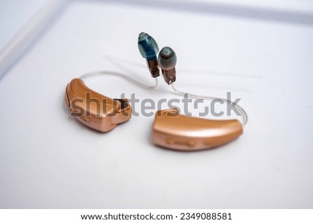 hearing aid isolated on white background. Close-up view, hearing aids for the deaf