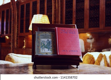 Hearst Castle In California. October 6th, 2016. Charles Dickens “A Christmas Carol” Old Edition. And Jack London’s “The Call Of The Wild” Old Edition.