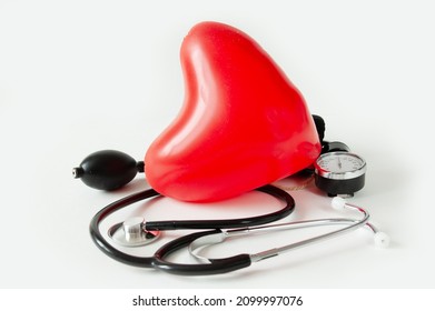 Heart Balloon And Stethoscope On White Background. American Heart Month In February, Closeup