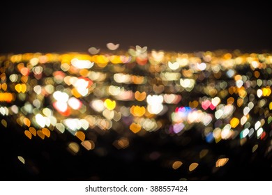 Heart Bokeh Of Los Angeles At Night From The Top Of Mulholland Drive