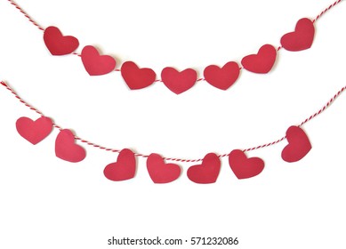 Heart Bunting Paper Cut On White Background - Isolated 
