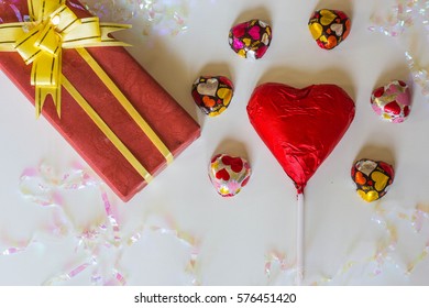 Heart Chocolate and candy selective focus, Valentine Day concept.