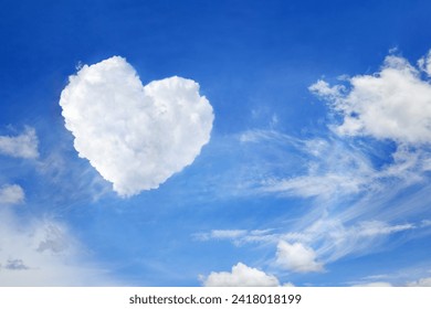 Heart cloud on the blue sky, Cloud shaped heart on blue sky white cloud background. - Powered by Shutterstock