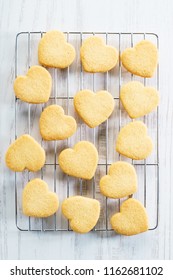 Heart Cookies On Baking Rack, Top View. Love Concept.