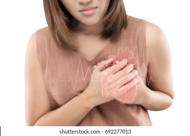 Heart disease, Woman with heart problem concept
