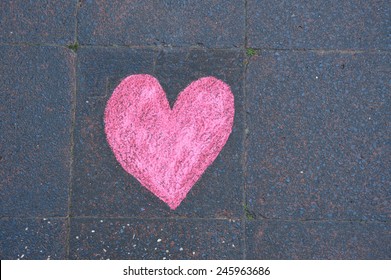 Heart Drawn In Chalk On The Sidewalk