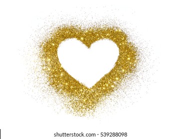 Heart of golden glitter on white background, icon for your design.