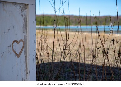 Heart Graffiti On Rustic Pavilion In Park On Old Mission Peninsula In Traverse City Michigan Along The Lake Michigan Shoreline