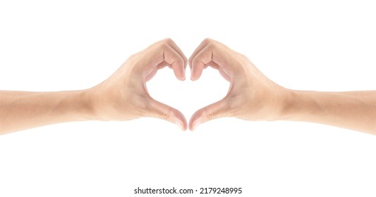 Heart with hand gesture, Body language, Symbolic of love, Isolated on white background, Clipping path Included. - Shutterstock ID 2179248995