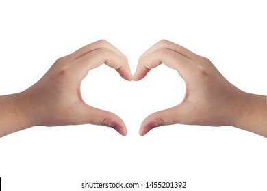 Heart hand gesture over white background. - Shutterstock ID 1455201392