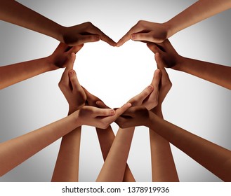 Heart hands as a group of diverse people hands connected together shaped as a love symbol expressing the feeling of being happy and togetherness. - Shutterstock ID 1378919936
