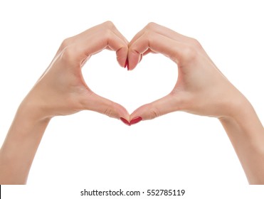 Heart from hands on a white background