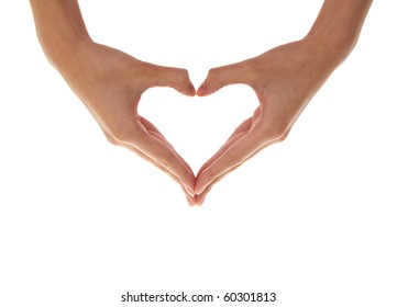 Heart from hands on a white background