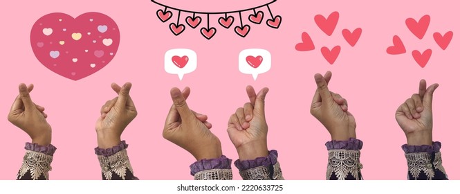Heart in Hands Symbol, Love and Heart Sign Symbol on a Green Screen Background Represent a Korean Heart Sign Symbol. Korean Hand Love Sign