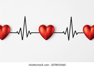 Heart and Heartbeat on a white background with copy space. Stethoscope heart cardiogram. Pulse beat measure. Medical healthcare concept - Shutterstock ID 2078925460