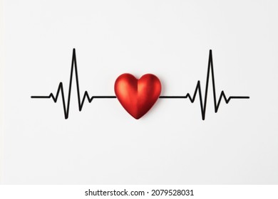 Heart and Heartbeat on a white background with copy space. Stethoscope heart cardiogram. Pulse beat measure. Medical healthcare concept - Shutterstock ID 2079528031