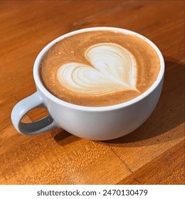 Heart Latte Art in White Cup on Wooden Table - Powered by Shutterstock