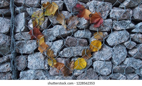 Heart Of Leaves On A Stone Wall Behind Bars