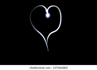 Heart Light Trail On Black Background 