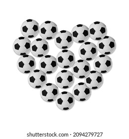 Heart Made Of Many Soccer Balls On White Background