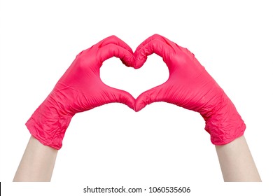 Heart Made Of Red Medical Gloves.  Healthy Lifestyle, Benefits Of Vitamins, Vaccination, Afraid Of Injections, Medical Store, Pharmacy, Presentation,  Quick 
Recovery, Useful Habits, Proper Nutrition