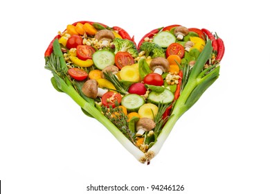 A Heart Made Of Vegetables. Photo Icon On The Diet, Weight Loss And Healthy Diet.