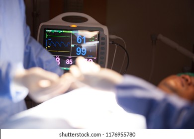 Heart Monitor Measuring Vital Signs. Heart Rate Monitor In Hospital Theater