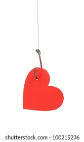 Heart On Fish Hook Isolated On White