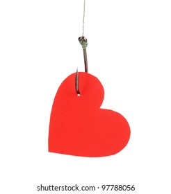 Heart On Fish Hook Isolated On White