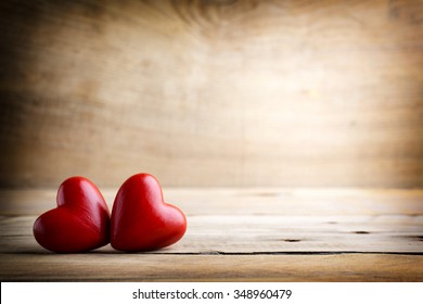 Heart on a wooden board. Valentine's Day greeting card.