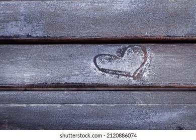 Heart painted frozen park bench  Valentine's Day 