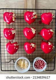 Heart Praline Cake On The Table With Gold Details