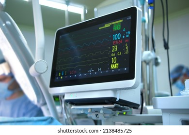 Heart rate and patient condition control monitor in hospital theater room during surgery operation - Powered by Shutterstock