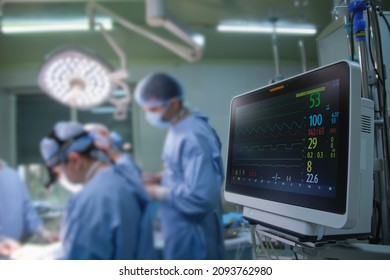 Heart rate and patient control monitor in hospital theater room during surgery operation - Powered by Shutterstock