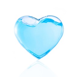 Heart Shape Bottle Of Water With Bubble On White Background.