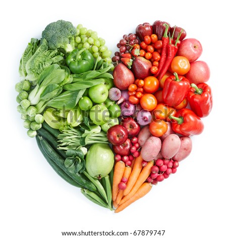 heart shape by various vegetables and fruits