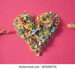 Heart Shape Of Colorful Conffeti.  Love Couple Concept.