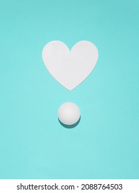 Heart Shape And Foam Ball Against Pastel Blue Background. Minimal Romantic Composition. Love Message, Important Announcement. 