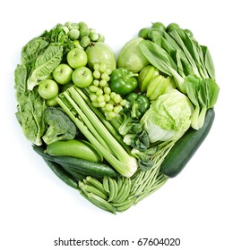 heart shape form by various vegetables and fruits