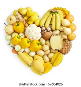 Heart Shape Form By Various Vegetables And Fruits