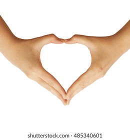 Heart shape human hands with copyspace isolated on white background