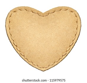 Heart shape leather label, isolated.