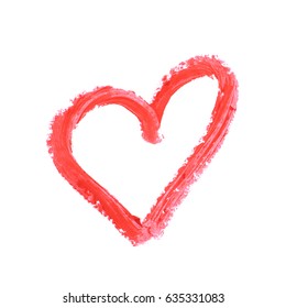 Heart Shape Outline Drawn With A Wax Crayon Isolated Over The White Background