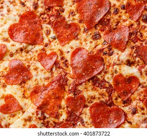 Heart Shape Pepperoni Pizza Close Up Background