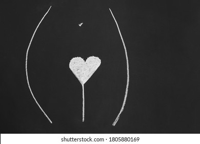 heart shape pubic hair style or hairstyle - simple minimalist line drawing with chalk on blackboard