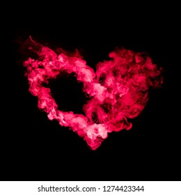 Heart Shape From Red Smoke Isolated On Black Background